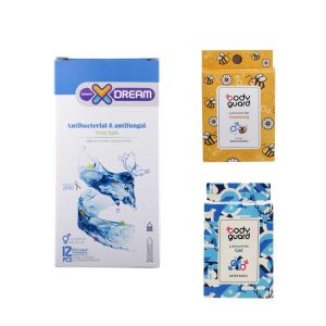خرید کاندوم ضد باکتری ایکس دریم با پک ژل خنک کننده حجم دهنده