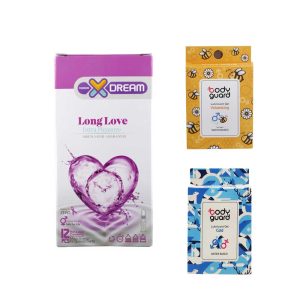 کاندوم تحریک کننده ایکس دریم با پک ژل خنک کننده حجم دهنده